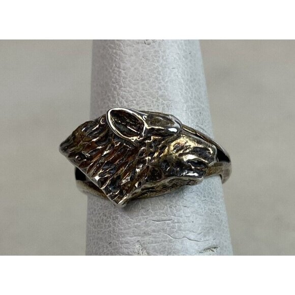 Ted Ott Navajo Sterling Silver Wolf Head Ring Size 5.75 - Picture 5 of 8